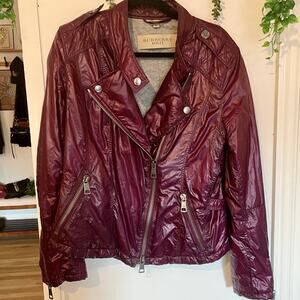 Burberry Brit Quilted Jacket Motorcycle Moto Plum Gunmetal Hardware US 14